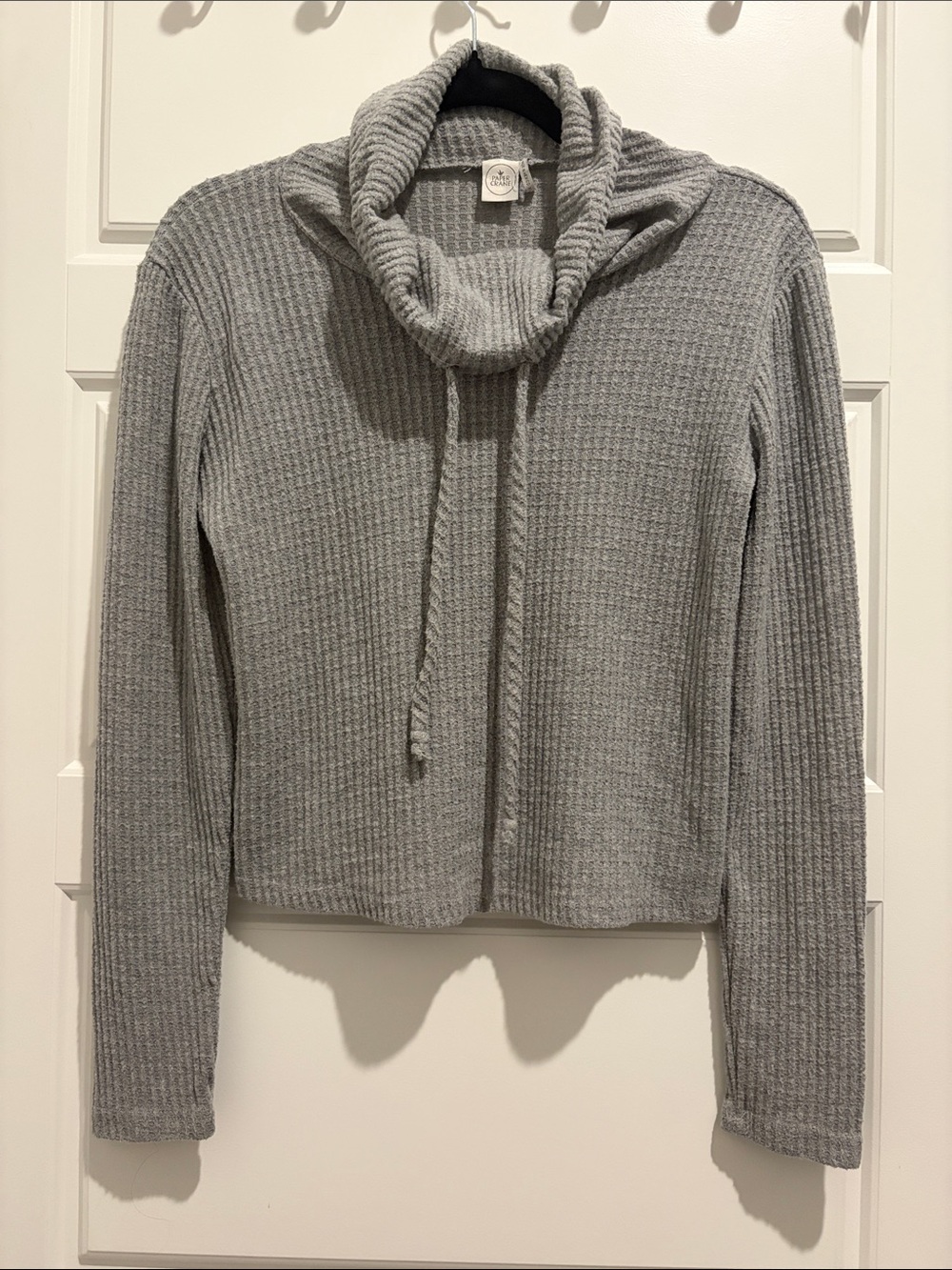 Paper Crane Light Gray Crop Ribbed Cowl Neck Sweater